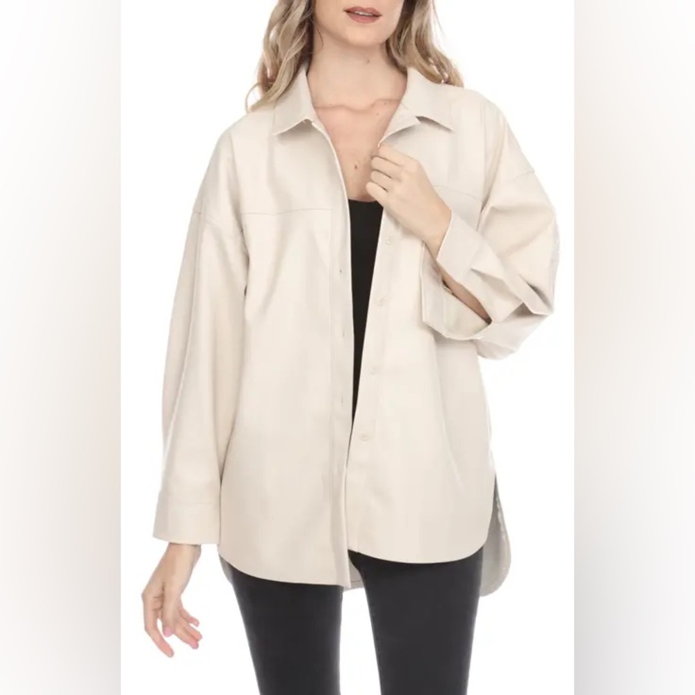 DO+BE Ecru Button-Up Faux Leather Top